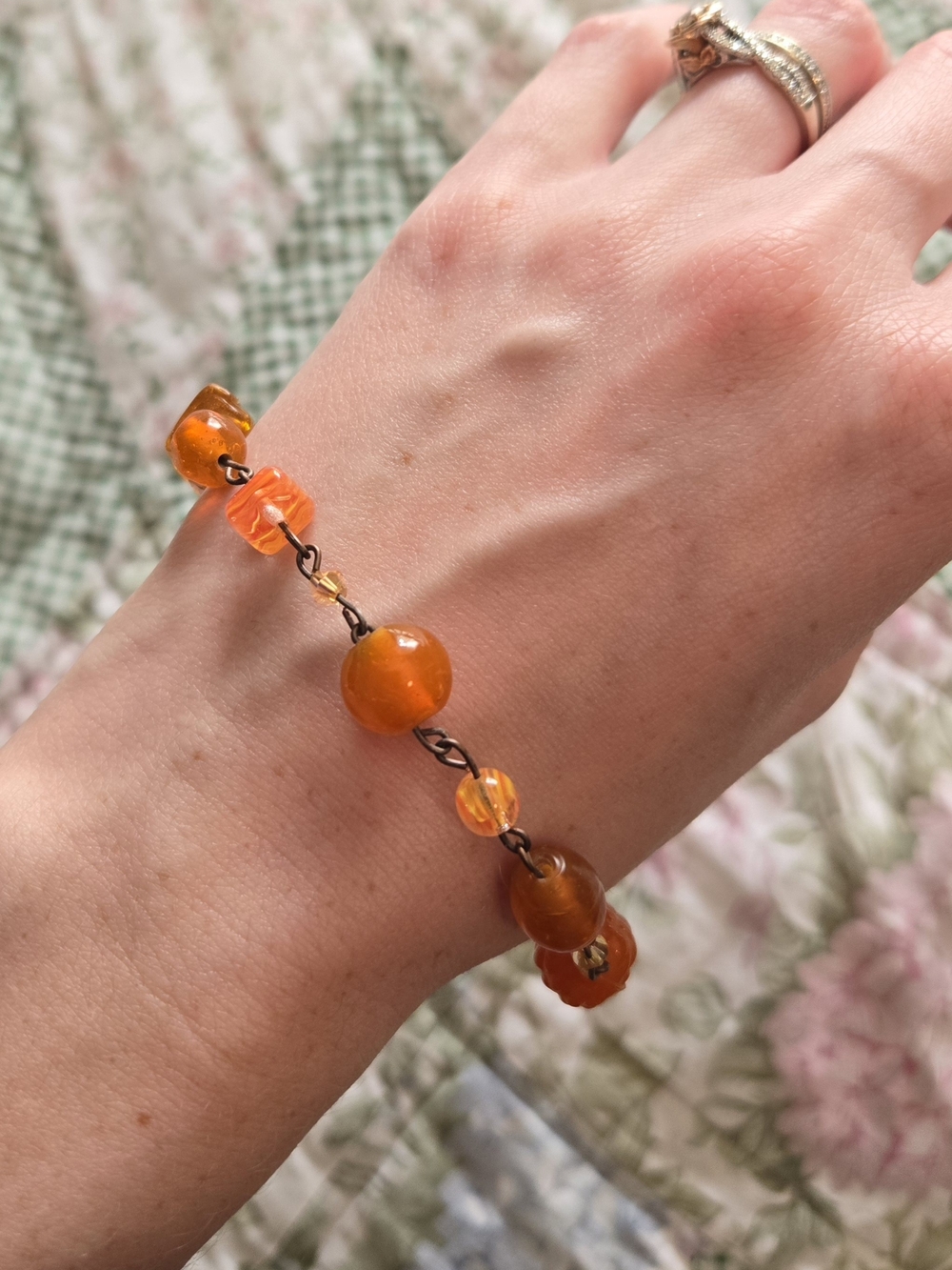 Handcrafted Orange Glass Bead Bracelet for Women